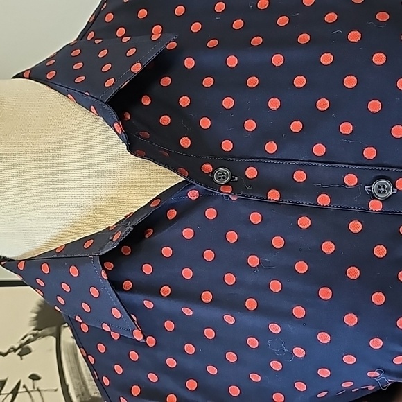Peacebirt women's navy blue shirt red dots button down. Size large. Great fabric - Picture 2 of 10
